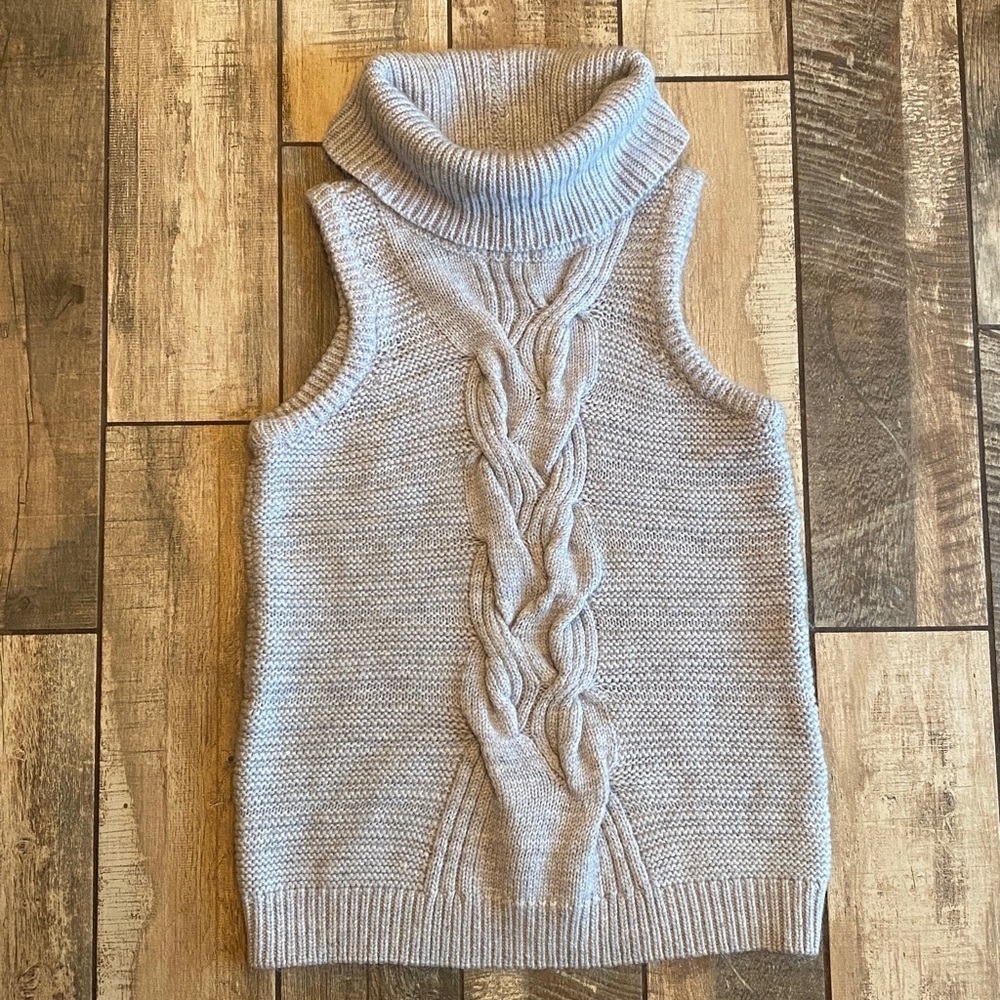 INTERMIX Light Gray Wool Cable Knit Cowl Neck Sweater wool/mohair/nylon 🆕